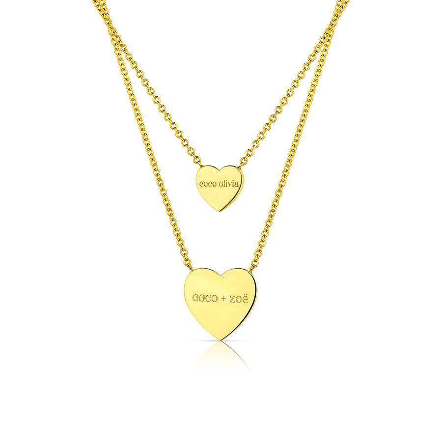 Engravable Mama and Me heart pendant  in 14K yellow gold.