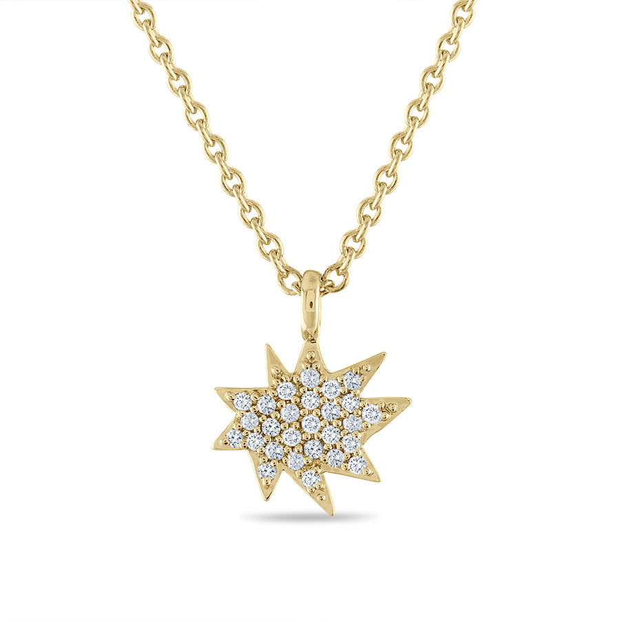 Pave diamond star necklace in 14K yelow gold.