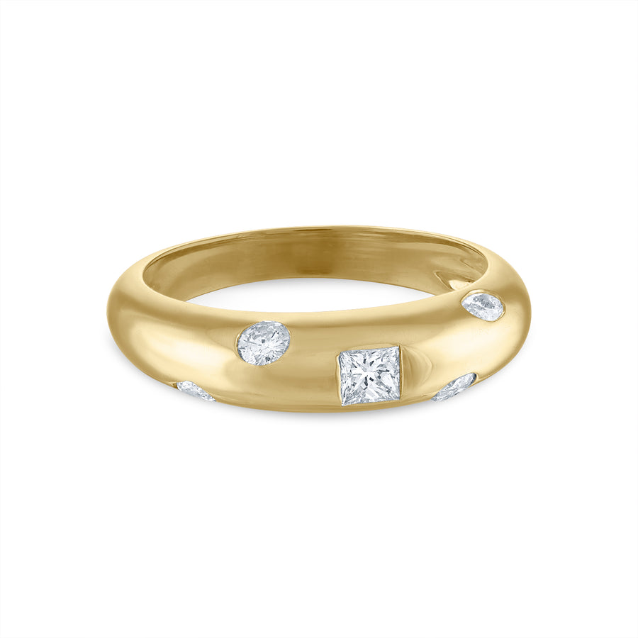Thin dome ring featuring square and random shaped diamonds