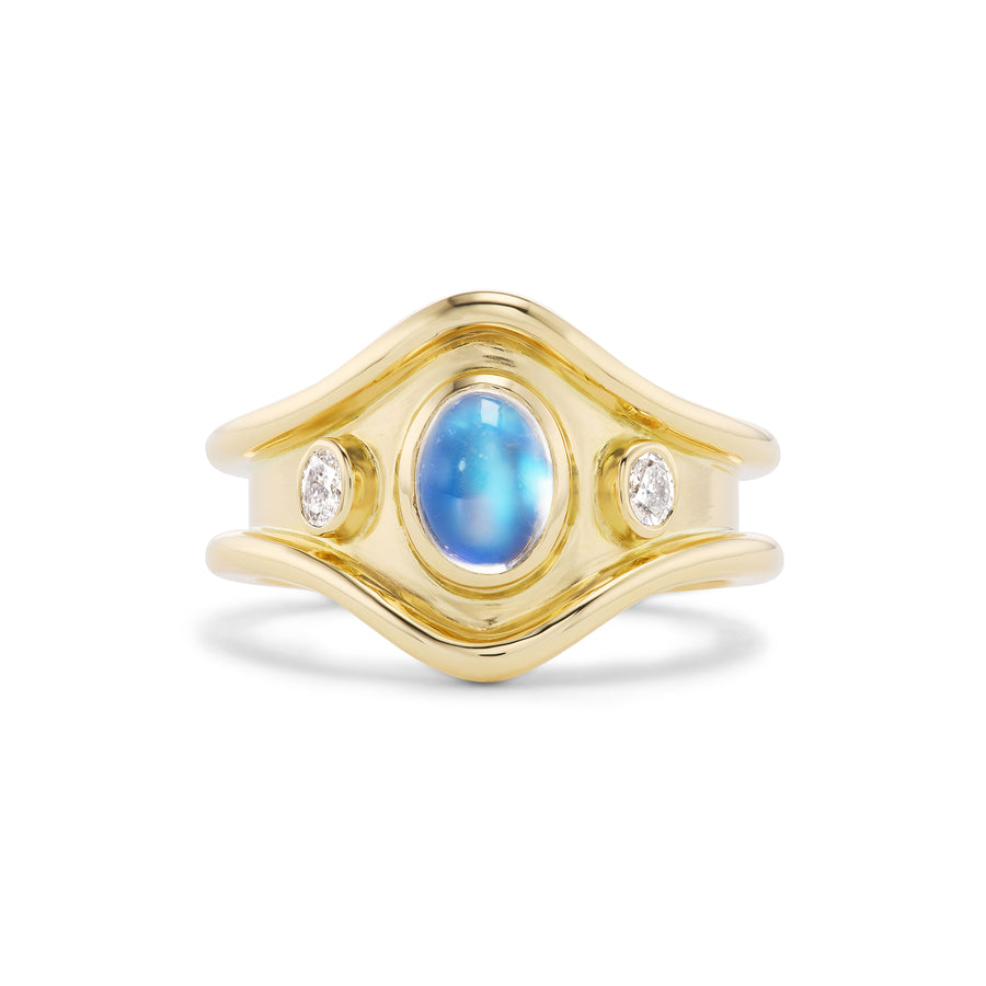 Three-Stone Moonstone and Diamond Ring