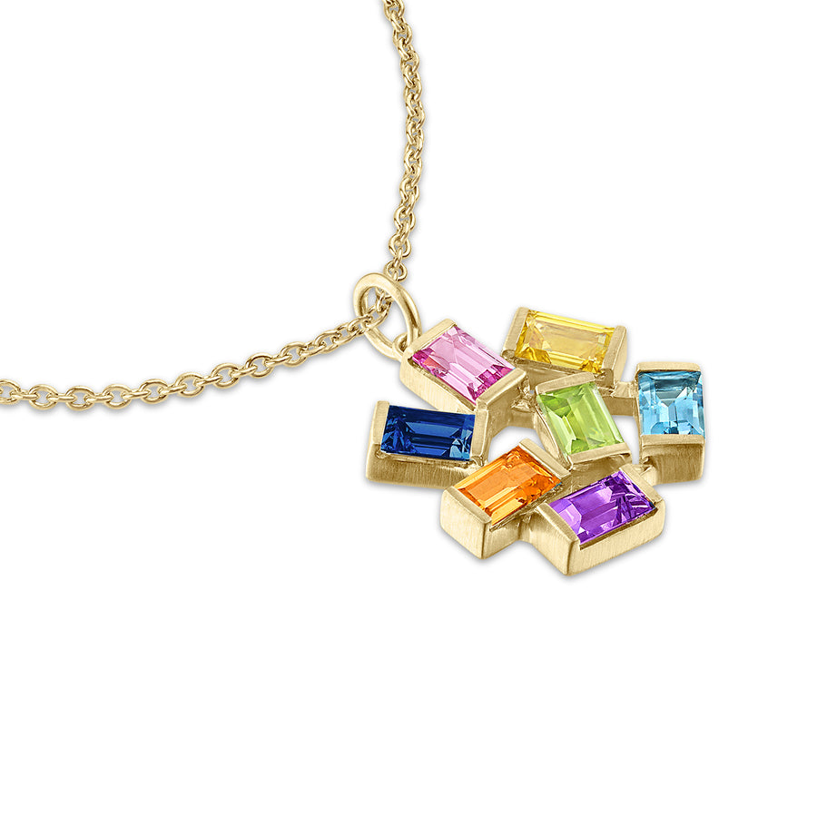 14K yellow gold rainbow pendant necklace. 