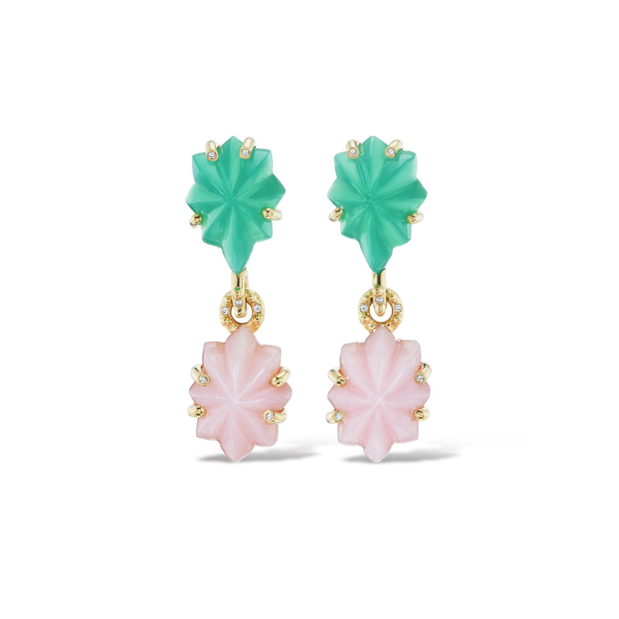 Mod Bloom Chrysoprase and Pink Opal Earrings