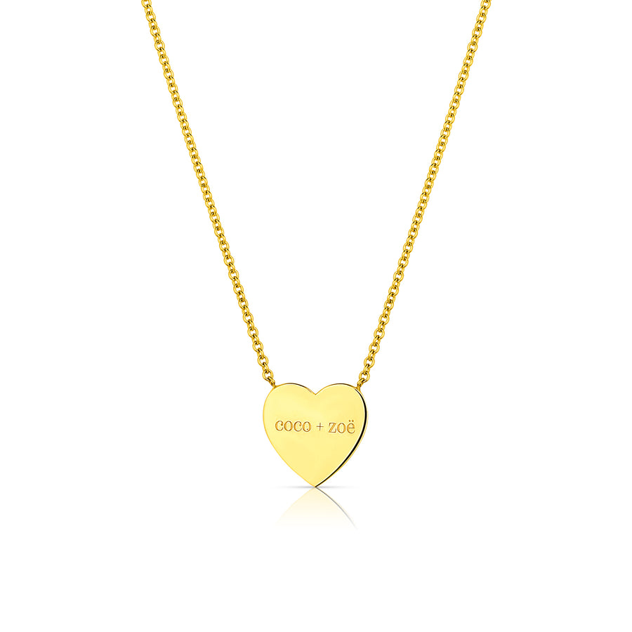 Mini Me heart pendant necklace set in 14K yellow gold.