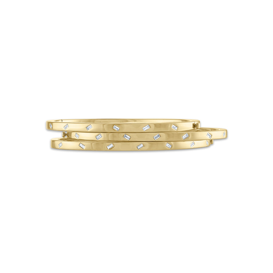 14K gold diamond bangle bracelet stack of three.