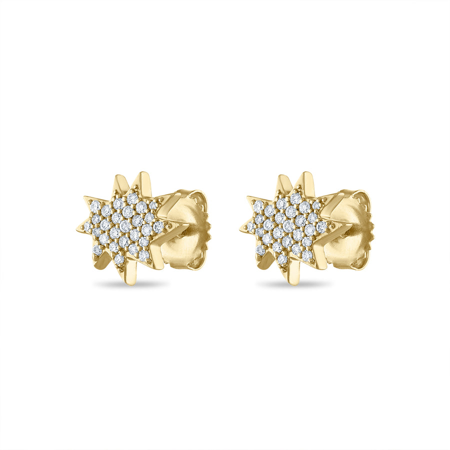 Diamond star stud earrings in 14K yellow gold.