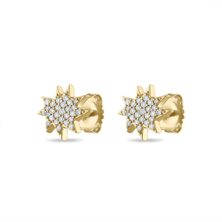 Star-shaped pavé diamond stud earrings in 14K yellow gold.