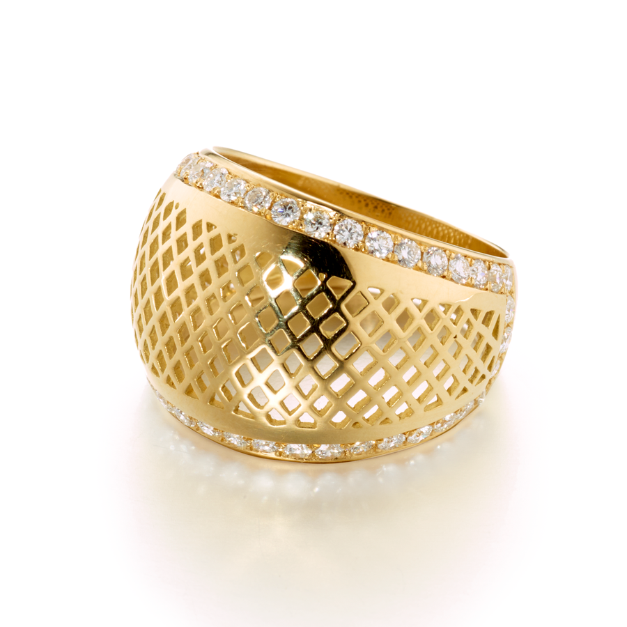 A dome ring set in 18K yellow gold crownwork with diamonds.