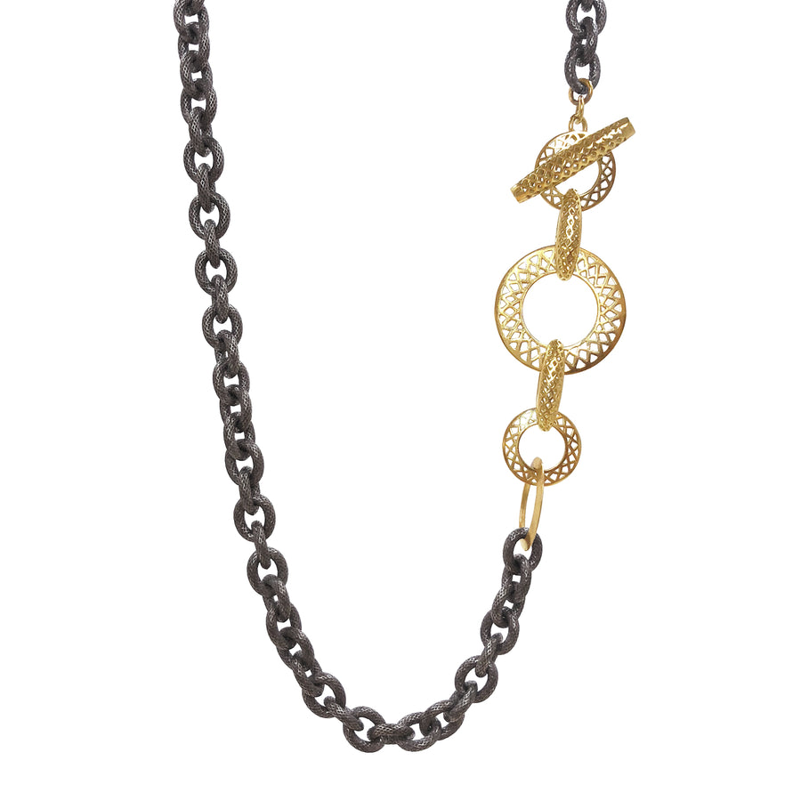 Oxidized Silver and Gold Cable Chain Necklace