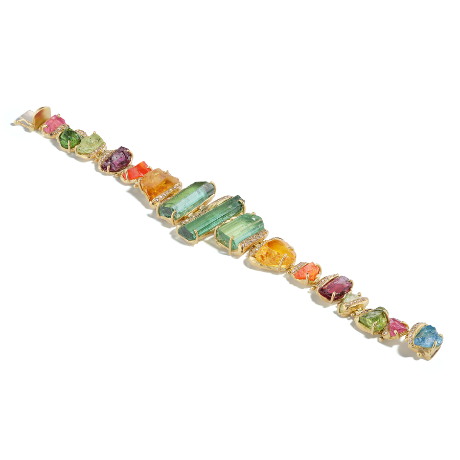 18K yellow gold multi stone bracelet with diamond pave